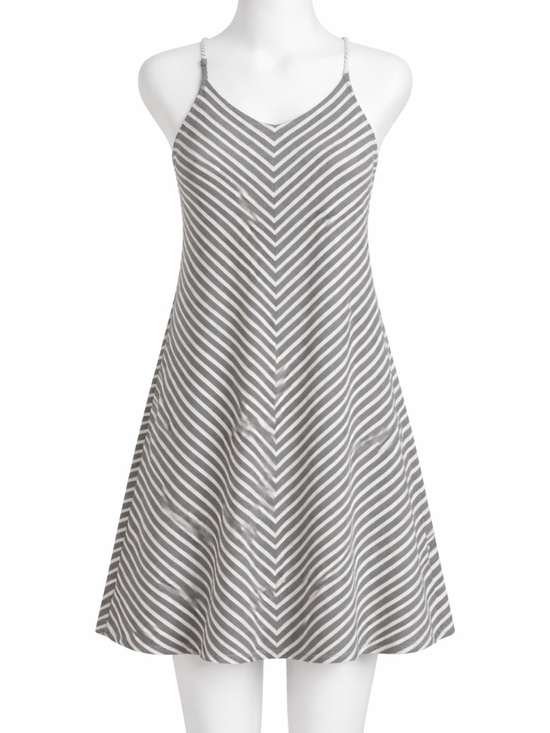 Prana Dresses & Skirts - Prana Striped A-Line Dress Size Large Gray White Chevron Sleeveless